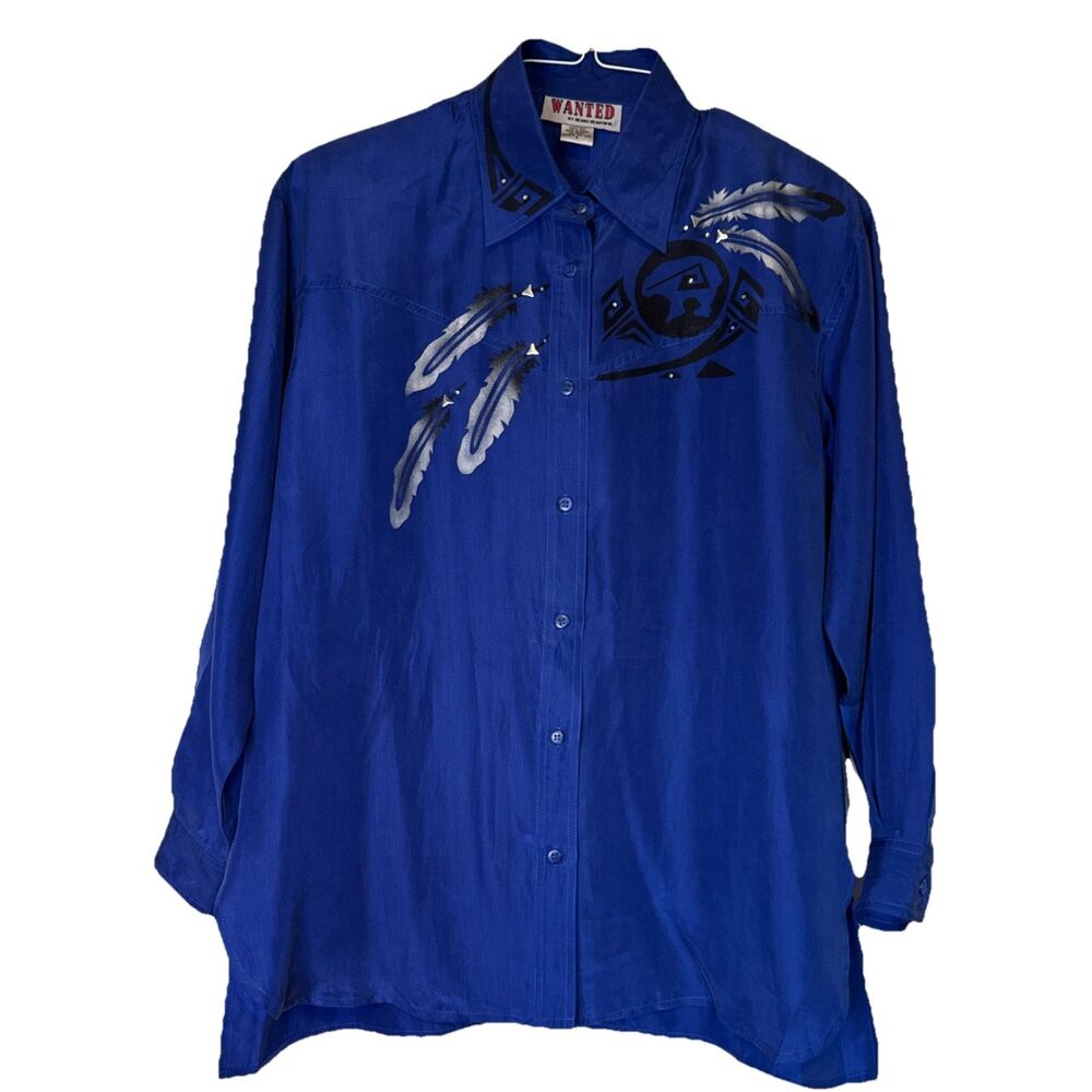 VTG Wanted by Beads‎ Beautiful Silk ButtonUp Size S Artsy Festival Western Rodeo